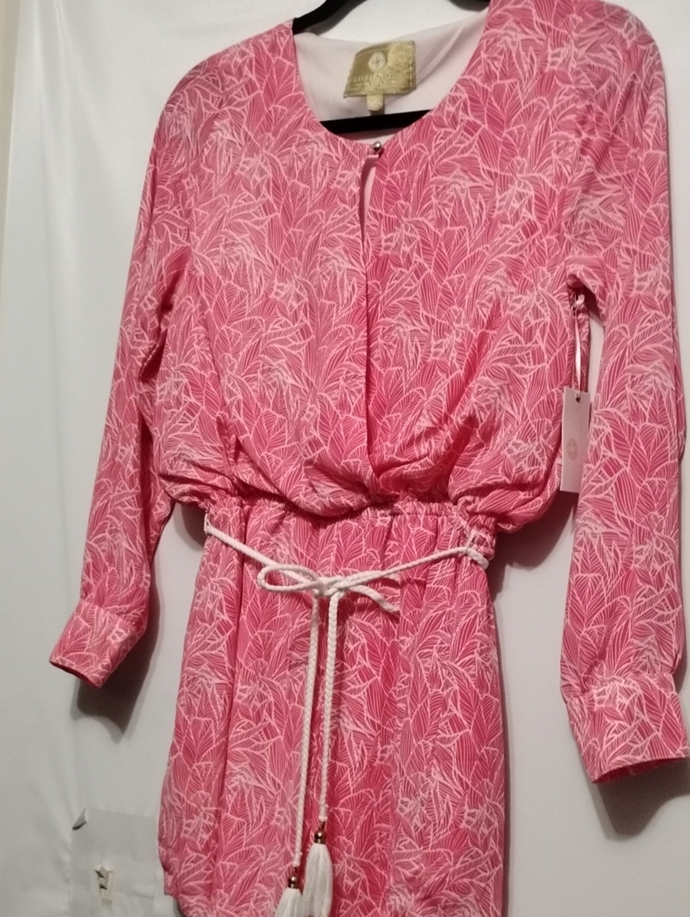 Lauren James‎ Adalea Pink Leaf Print Long Sleeve Romper